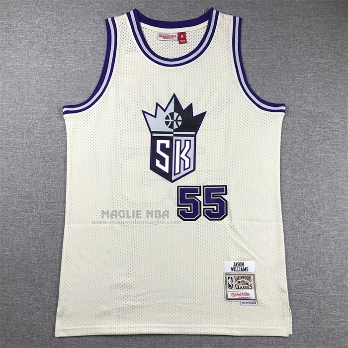Maglia
 Jason Williams NO 55 Sacramento Kings Mitchell & Ness Chainstitch Crema
